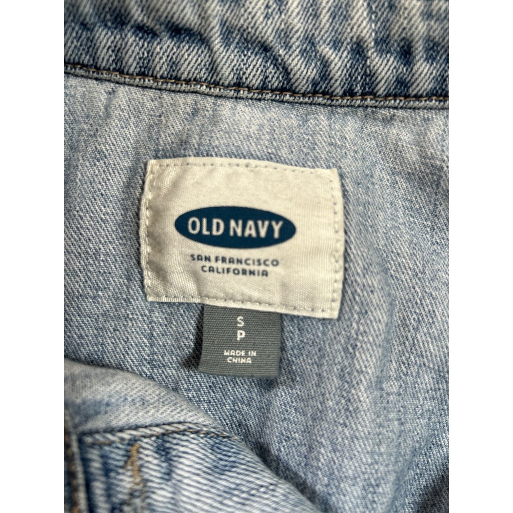 Old Navy Distressed Jean Denim Jacket White Paint Spattered Size SP Petite SM - Picture 4 of 8